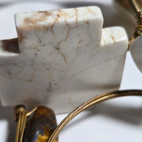 4 Bourbon & Bowties Wire Bangle Bracelets Tigers Eye Aurora Borealis Marbled - Picture 10 of 11